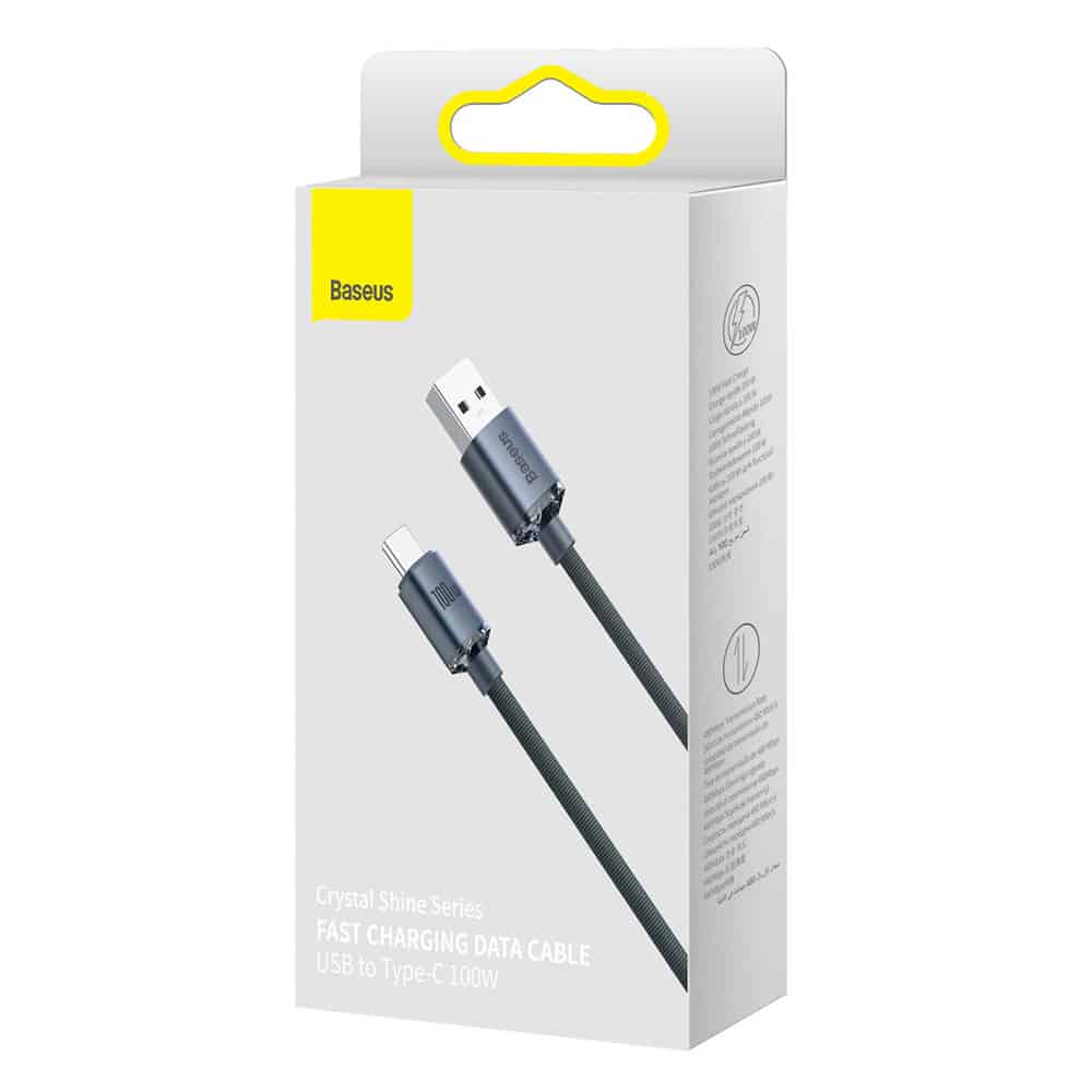 Baseus - Data Καλώδιο Crystal Shine (cajy000401) - Usb To Type-C, 100w, 1.2m, Super Fast Charging, Nylon Braided - Black - Image 7