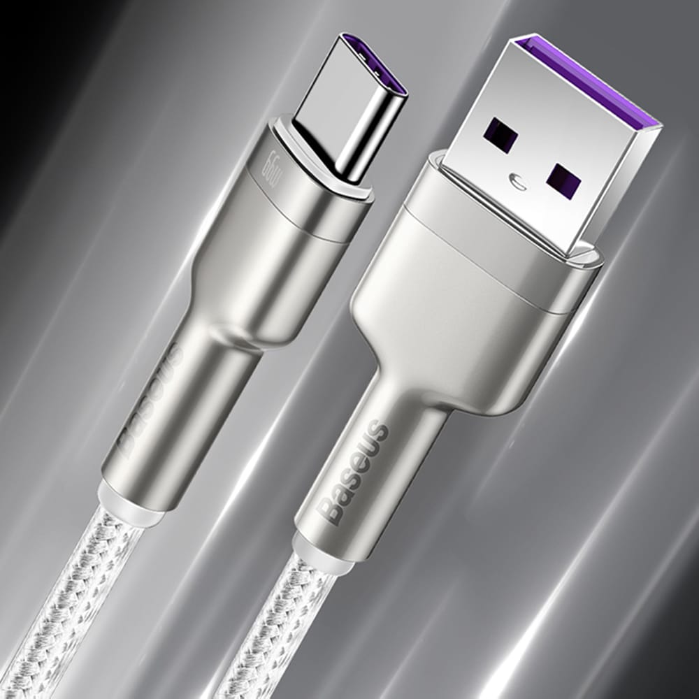 USB-A To USB-C Καλώδιο Baseus Cafule Metal Series, 66w, 6a, 1m, White Cakf000102 - Image 4