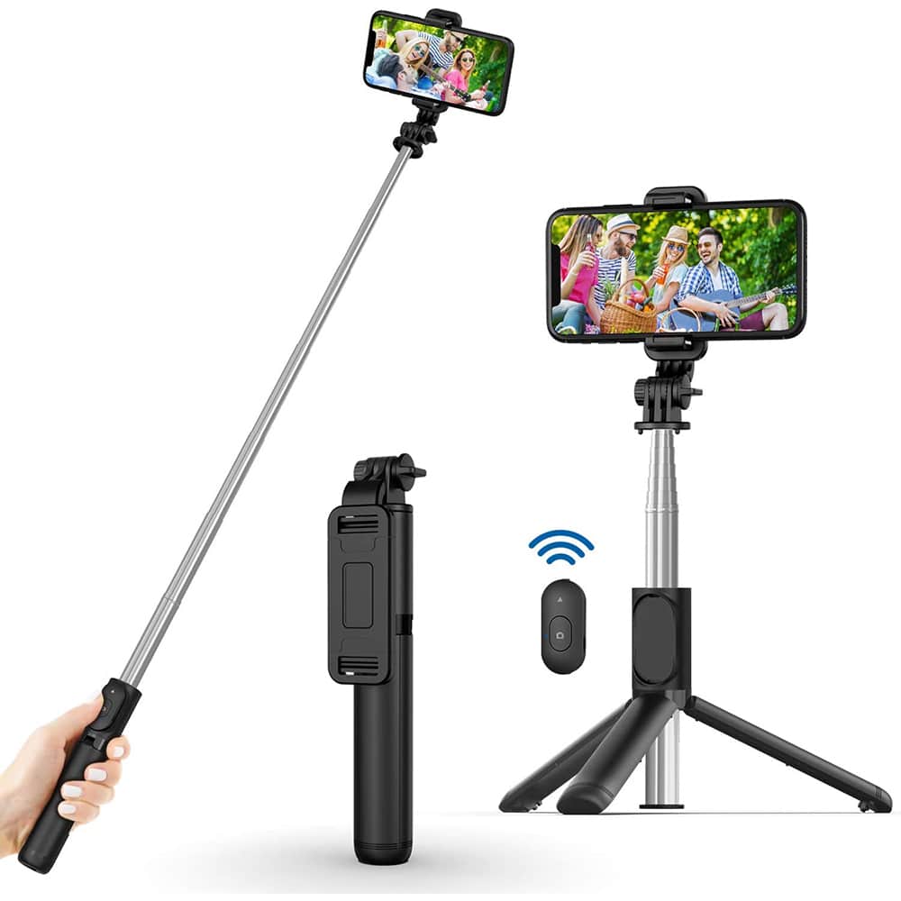 Techsuit - Selfie Stick (Q01) - with Bluetooth Remote Control and Stable Tripod Mount, 101cm - Black - Image 7
