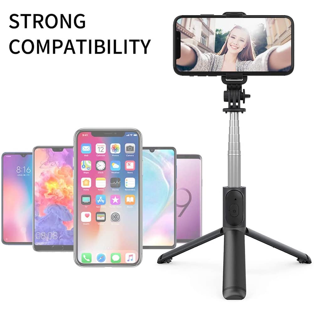 Techsuit - Selfie Stick (Q01) - with Bluetooth Remote Control and Stable Tripod Mount, 101cm - Black - Image 6