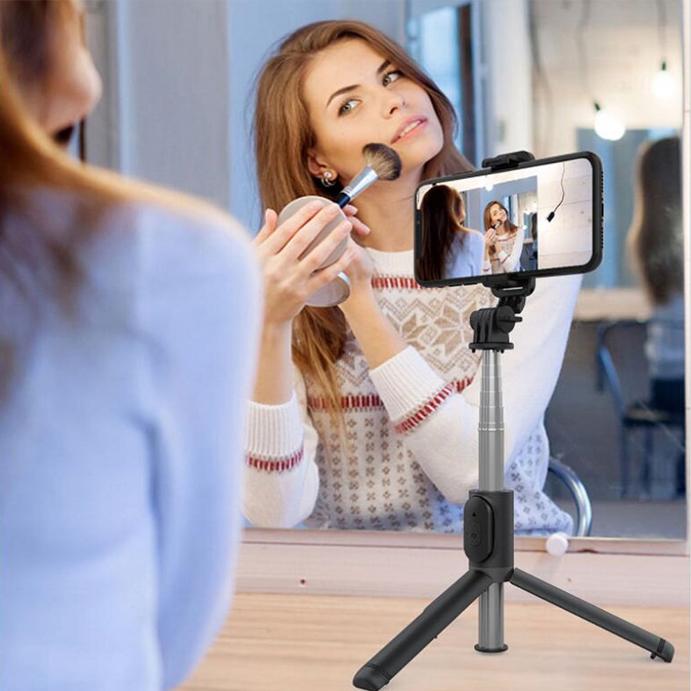 Techsuit - Selfie Stick (Q01) - with Bluetooth Remote Control and Stable Tripod Mount, 101cm - Black - Image 2