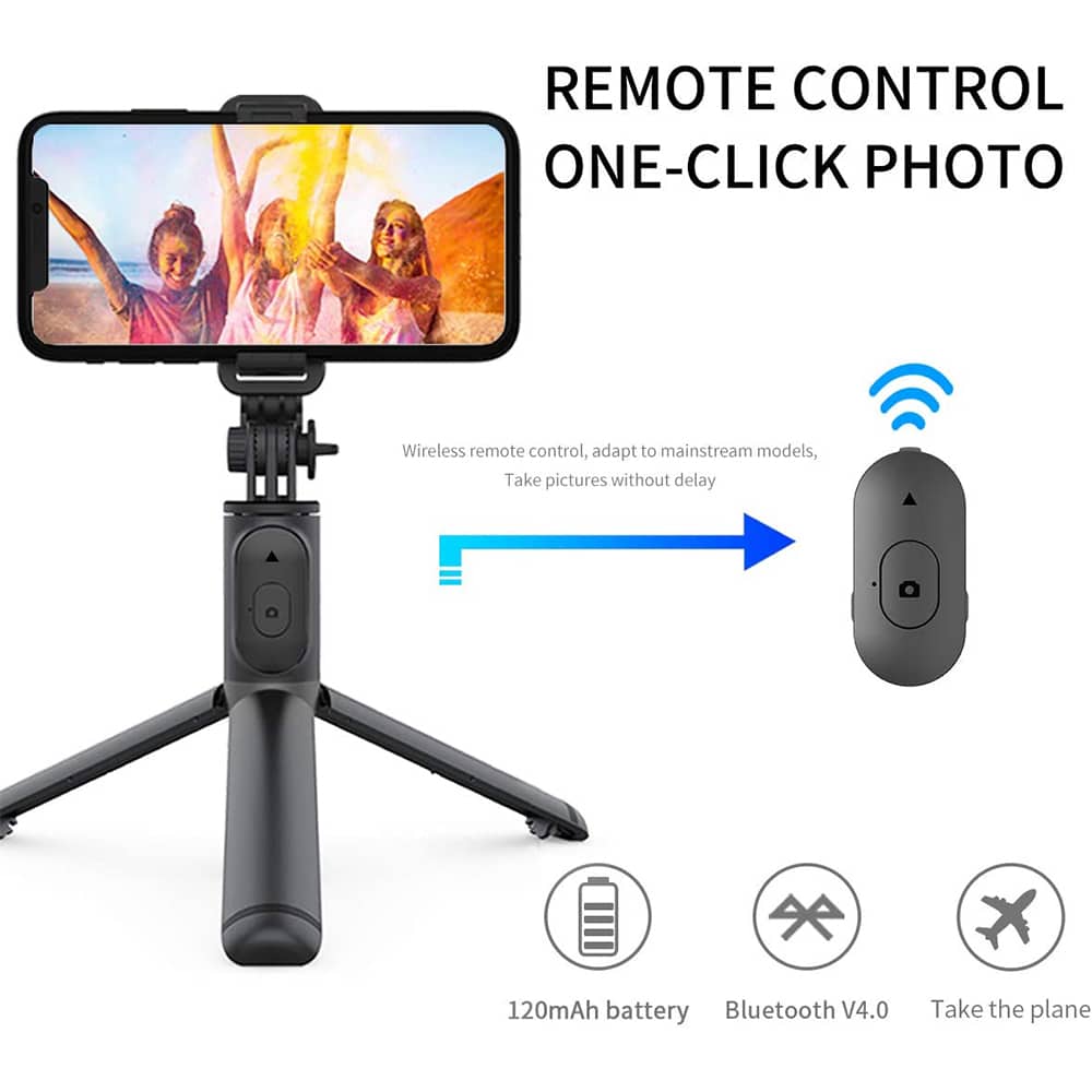 Techsuit - Selfie Stick (Q01) - with Bluetooth Remote Control and Stable Tripod Mount, 101cm - Black - Image 3