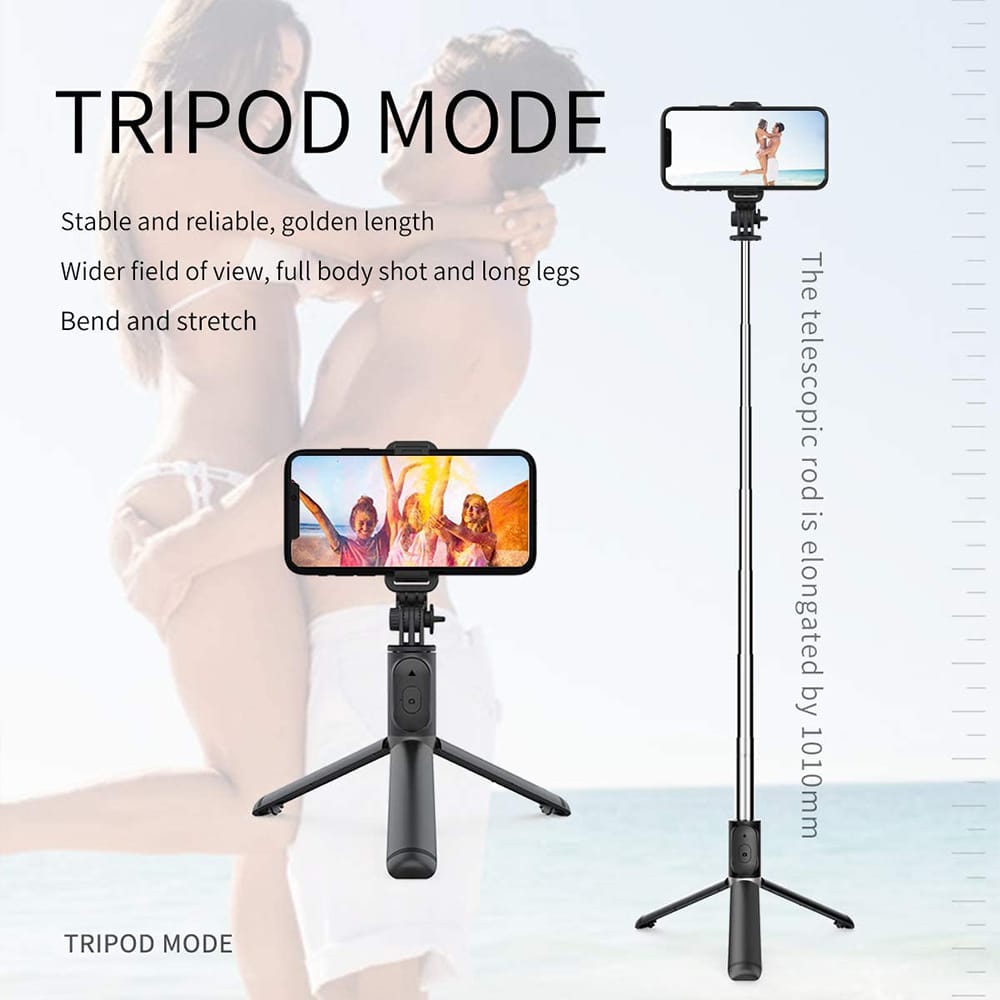 Techsuit - Selfie Stick (Q01) - with Bluetooth Remote Control and Stable Tripod Mount, 101cm - Black - Image 4