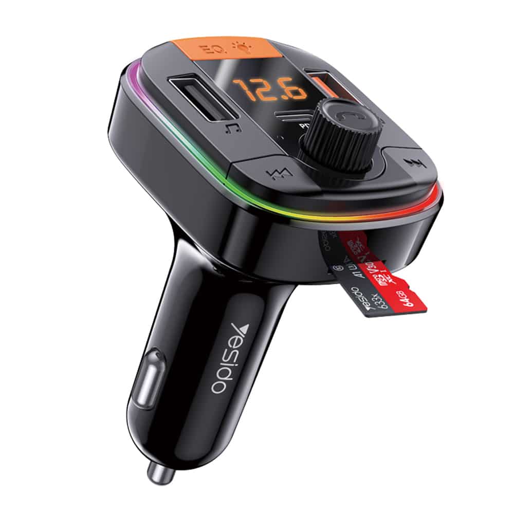Yesido - Φορτιστής Αυτοκινήτου (y45) - Με Fm Μεταδότη, 2xusb-A, Type-C, Led Οθόνη, Rgb Φωτισμό, 18w - Μαύρος - Image 2