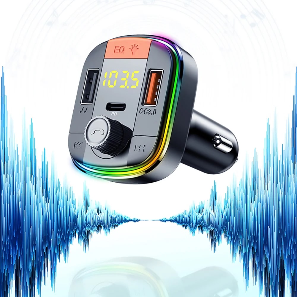 Yesido - Φορτιστής Αυτοκινήτου (y45) - Με Fm Μεταδότη, 2xusb-A, Type-C, Led Οθόνη, Rgb Φωτισμό, 18w - Μαύρος - Image 3