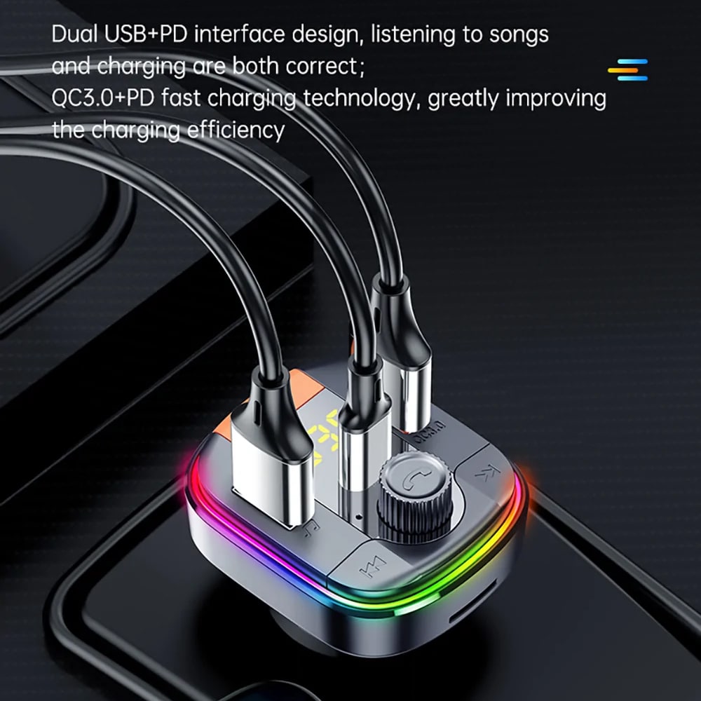 Yesido - Φορτιστής Αυτοκινήτου (y45) - Με Fm Μεταδότη, 2xusb-A, Type-C, Led Οθόνη, Rgb Φωτισμό, 18w - Μαύρος - Image 4