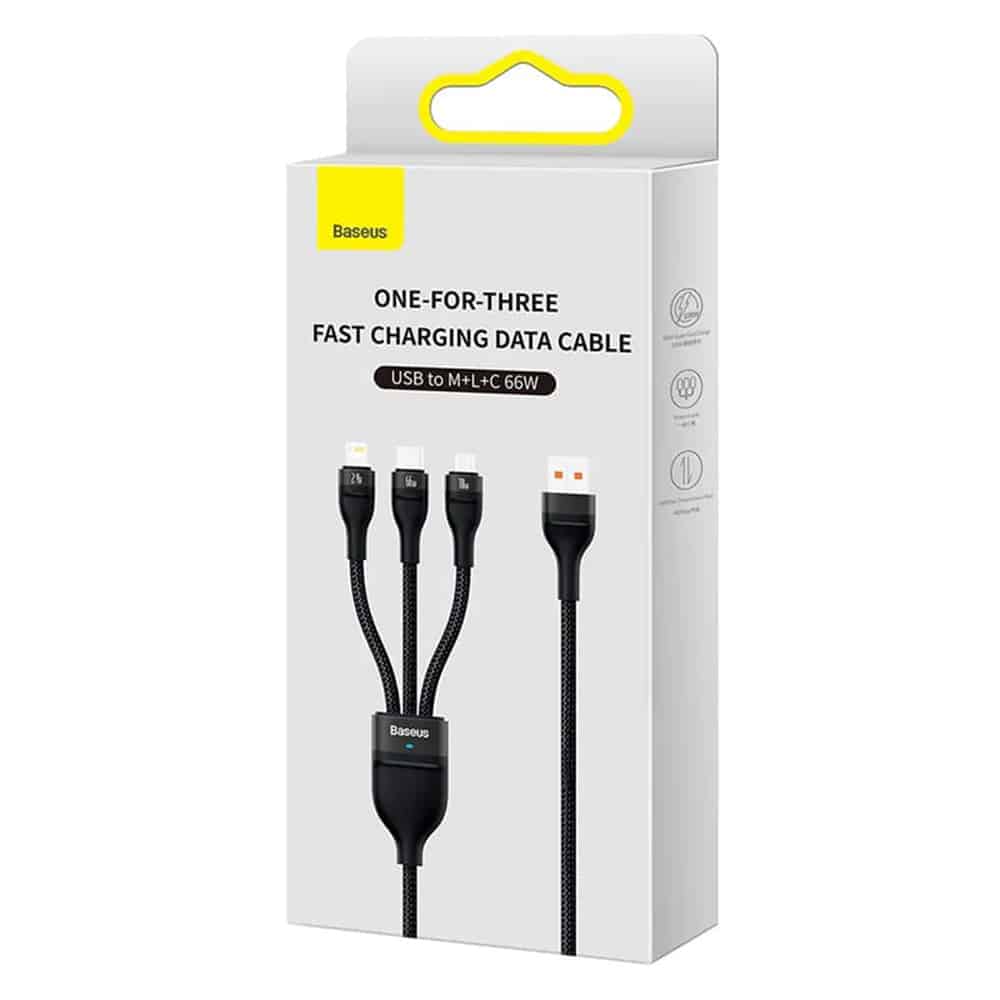 Baseus Flash Series Ⅱ 3in1 Fast Charging Καλώδιο USB-A to USB-C / Micro-USB / Lightning 66W 480Mbps 1.2m Black - Image 7