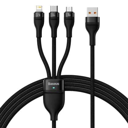 Baseus Flash Series Ⅱ 3in1 Fast Charging Καλώδιο USB-A to USB-C / Micro-USB / Lightning 66W 480Mbps 1.2m Black