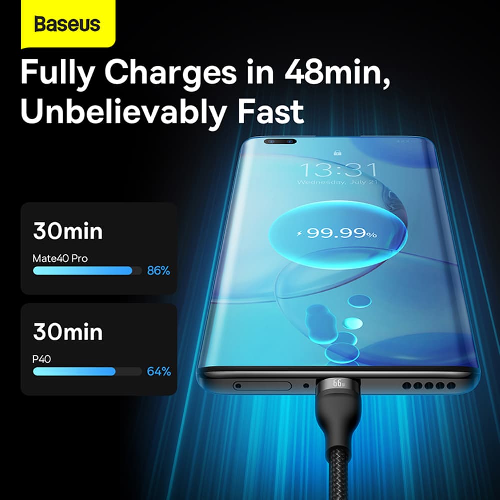 Baseus Flash Series Ⅱ 3in1 Fast Charging Καλώδιο USB-A to USB-C / Micro-USB / Lightning 66W 480Mbps 1.2m Black - Image 4