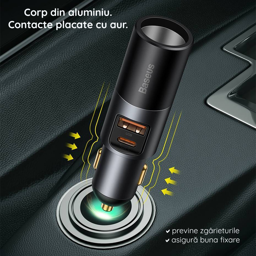 Baseus Share Together USB / USB Type C / cigarette lighter socket car charger 120W Quick Charge Power Delivery gray (CCBT-C0G) - Image 5