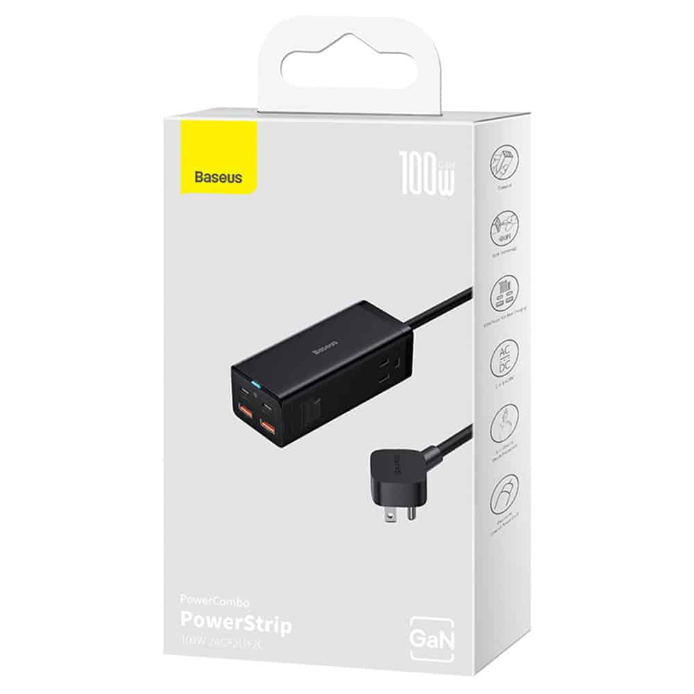 Baseus - Φορτιστής Τοίχου/Πολυπρίζο (PSZM000201) - 2 x AC, 2 x USB, 2 x Type-C, 100W με Καλώδιο Type-C - Μαύρο - Image 6