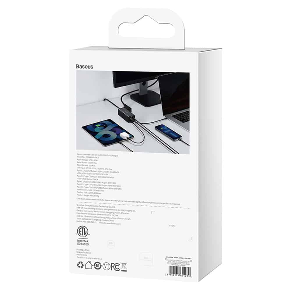 Baseus - Φορτιστής Τοίχου/Πολυπρίζο (PSZM000201) - 2 x AC, 2 x USB, 2 x Type-C, 100W με Καλώδιο Type-C - Μαύρο - Image 7