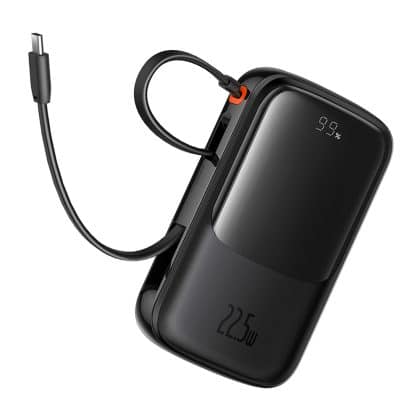 Baseus Qpow Pro+ 10000mAh 22.5W powerbank με ενσωματωμένο καλώδιο USB-C και οθόνη - μαύρο
