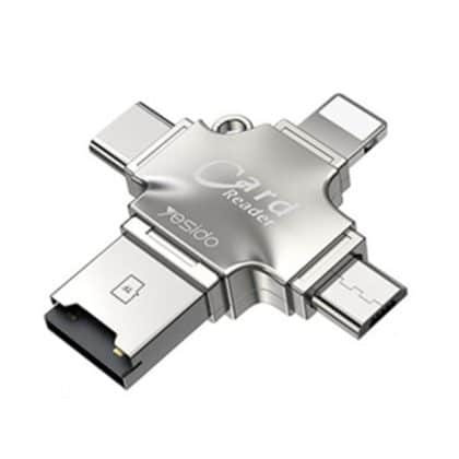 Yesido - Αναγνώστης Κάρτας Και Αντάπτορας (gs13) - MicroSD Σε USB, Type-C, Lightning, Micro-USB - Ασημί