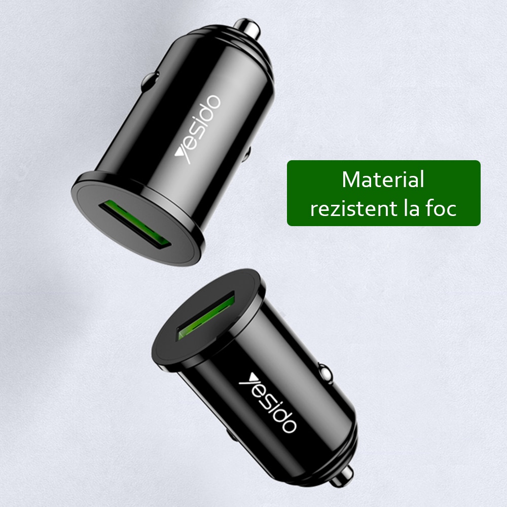 Yesido - Car Charger (y38) - Usb, Qc3.0, Fcp, Afc, 18w, 3a - Black - Image 4