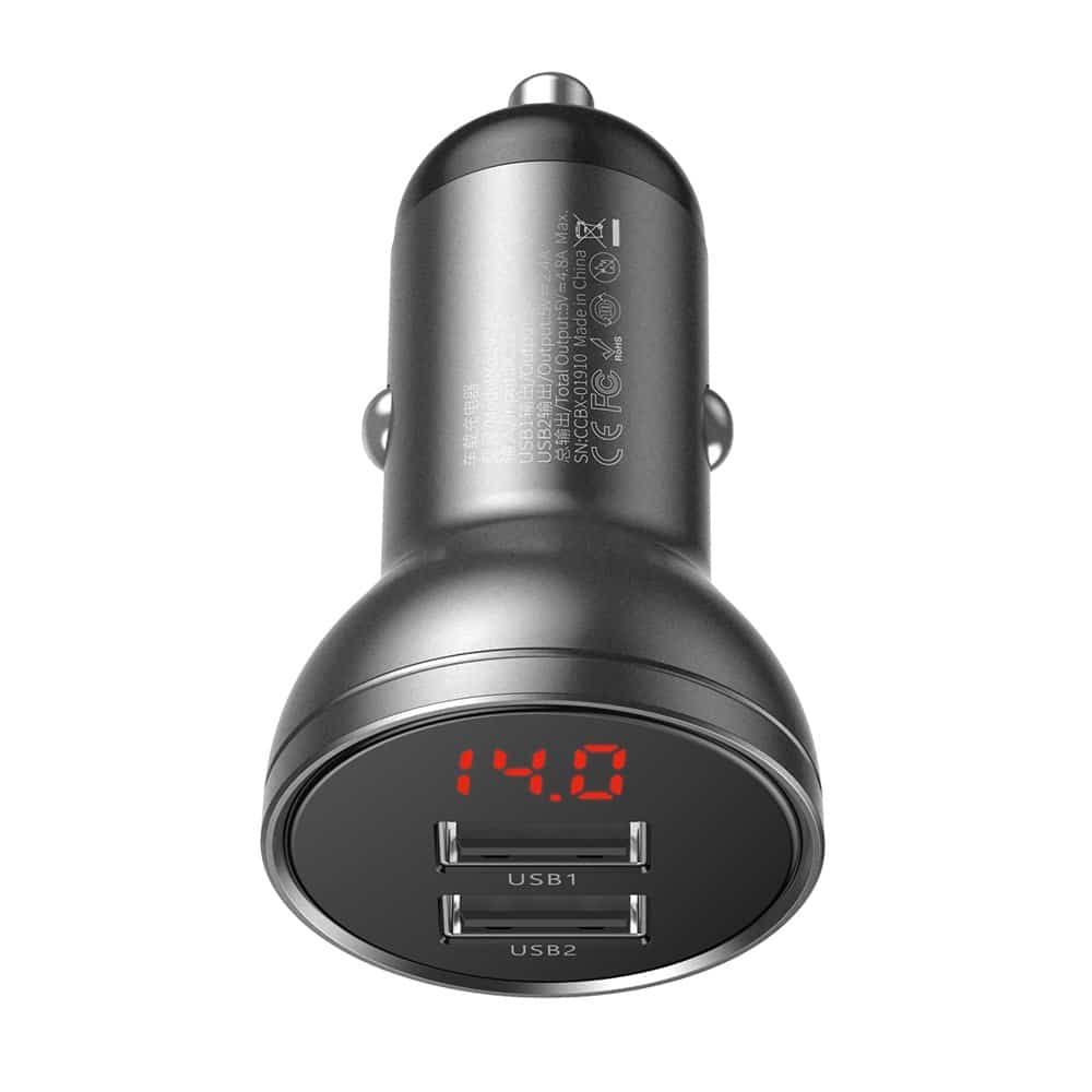 Baseus car charger 2x USB 4.8A 24W with LCD gray (CCBX-0G) - Image 3