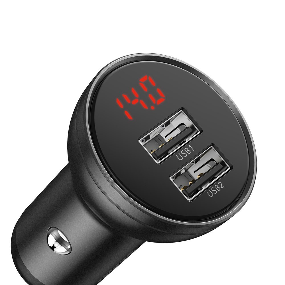 Baseus car charger 2x USB 4.8A 24W with LCD gray (CCBX-0G) - Image 2