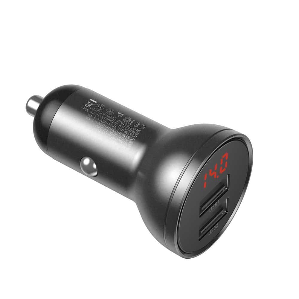 Baseus car charger 2x USB 4.8A 24W with LCD gray (CCBX-0G) - Image 4