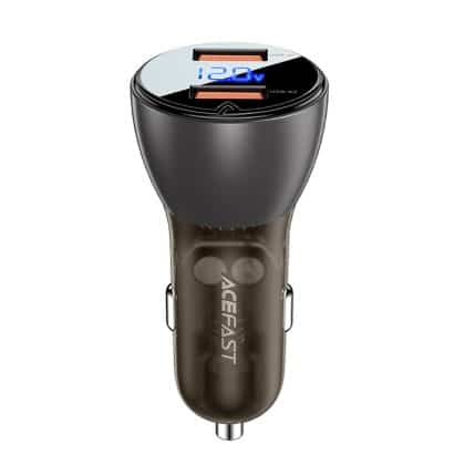 Acefast - Car Charger (b7) - 2x Usb, 45w, Dual Fast Charging, With Led Digital Display - Transparent Black