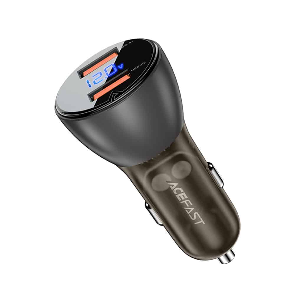 Acefast - Car Charger (b7) - 2x Usb, 45w, Dual Fast Charging, With Led Digital Display - Transparent Black - Image 3