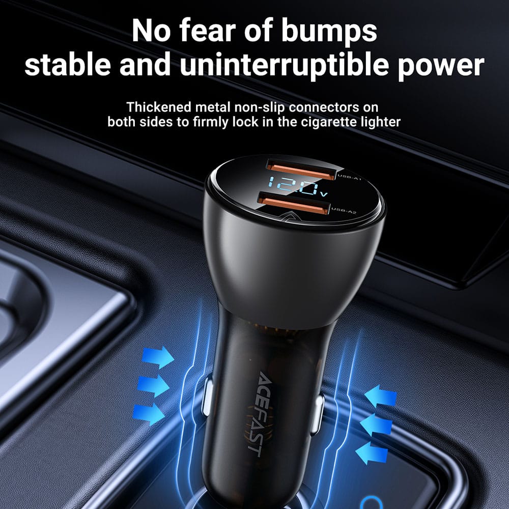 Acefast - Car Charger (b7) - 2x Usb, 45w, Dual Fast Charging, With Led Digital Display - Transparent Black - Image 4