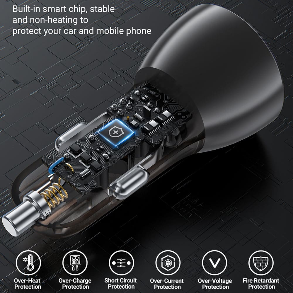 Acefast - Car Charger (b7) - 2x Usb, 45w, Dual Fast Charging, With Led Digital Display - Transparent Black - Image 6