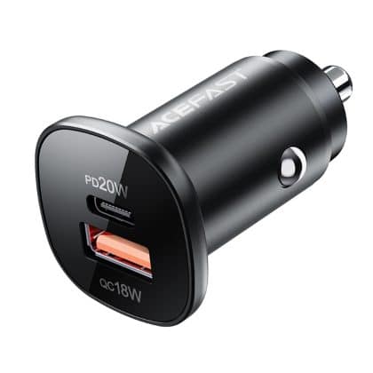Acefast - Car Charger (b1) - Type-C, Usb, Dual-Port, 38w, Pd Fast Charging, With Led Light - Black