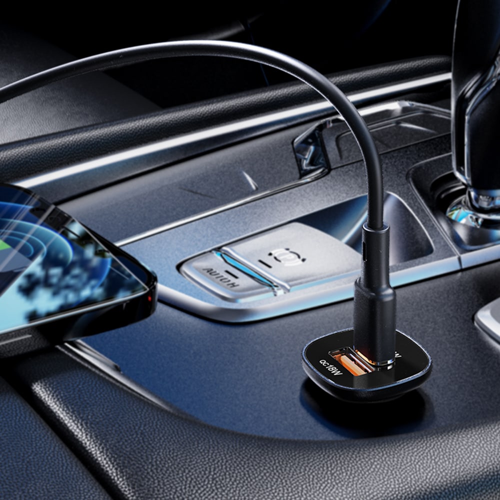 Acefast - Car Charger (b1) - Type-C, Usb, Dual-Port, 38w, Pd Fast Charging, With Led Light - Black - Image 4
