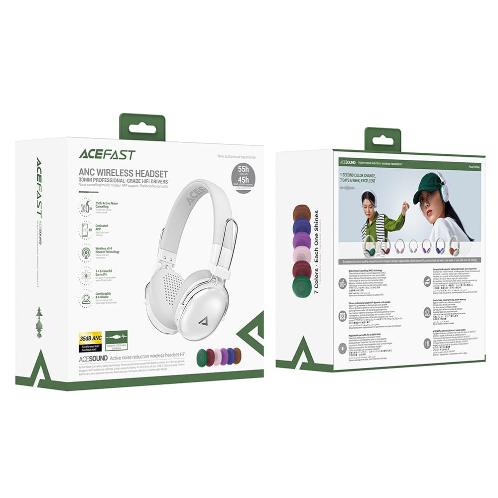 Acefast - Wireless Headset (h7) - Type-C, Bluetooth 5.4, Active Noise Reduction, Ip54, 500mah, Hi-Fi Sound - Pearl White - Image 7