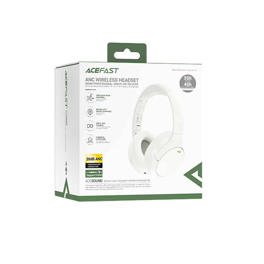 Acefast - Wireless Headset (h6) - Type-C, Bluetooth 5.3, Active Noise Reduction, Ipx4, 500mah, Hi-Fi Sound - White - Image 7