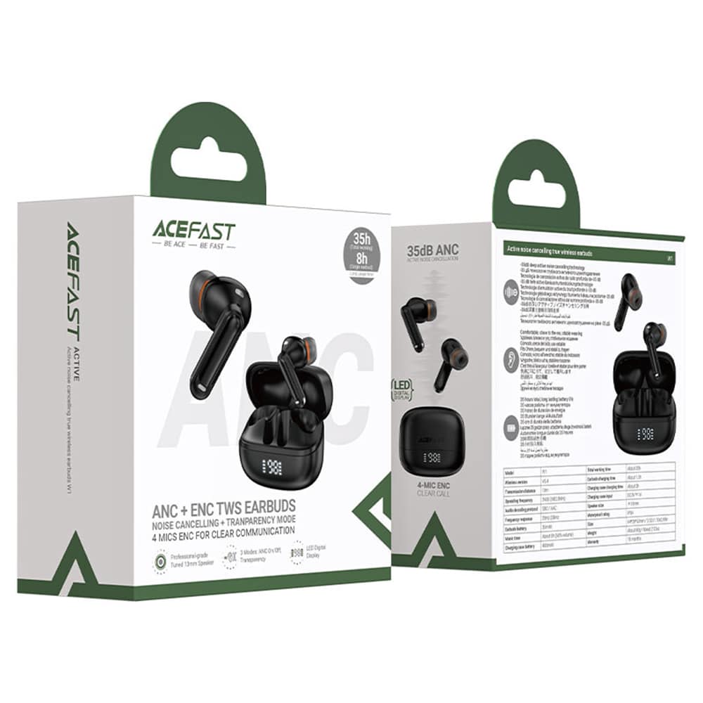 Acefast - Wireless Earbuds (w1) - Type-C, Tws, Bluetooth 5.4, Call Noise Reduction, Ipx4, Led Digital Display - Black - Image 7