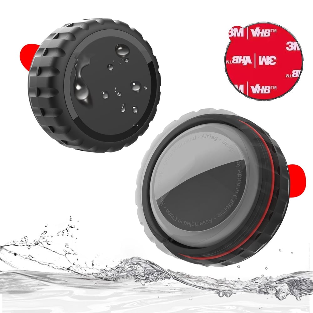 Apple Airtag Case, Screw-On, Waterproof, Self-Adhesive - Black - Image 3