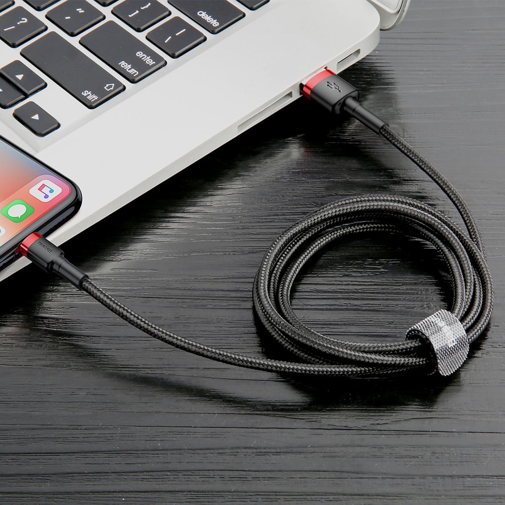 Baseus Cafule Καλώδιο durable nylon cable USB / Lightning QC3.0 2.4A 1M Μαύρο-Κόκκινο (CALKLF-B19) - Image 6