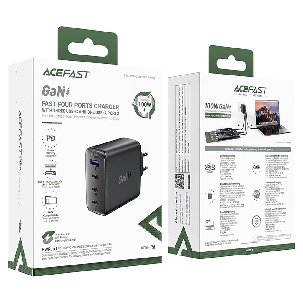Acefast - Wall Charger (a94) - Multiport 3x Usb-C, Usb-A, Gan2 Technology, Pd100w - Black - Image 7