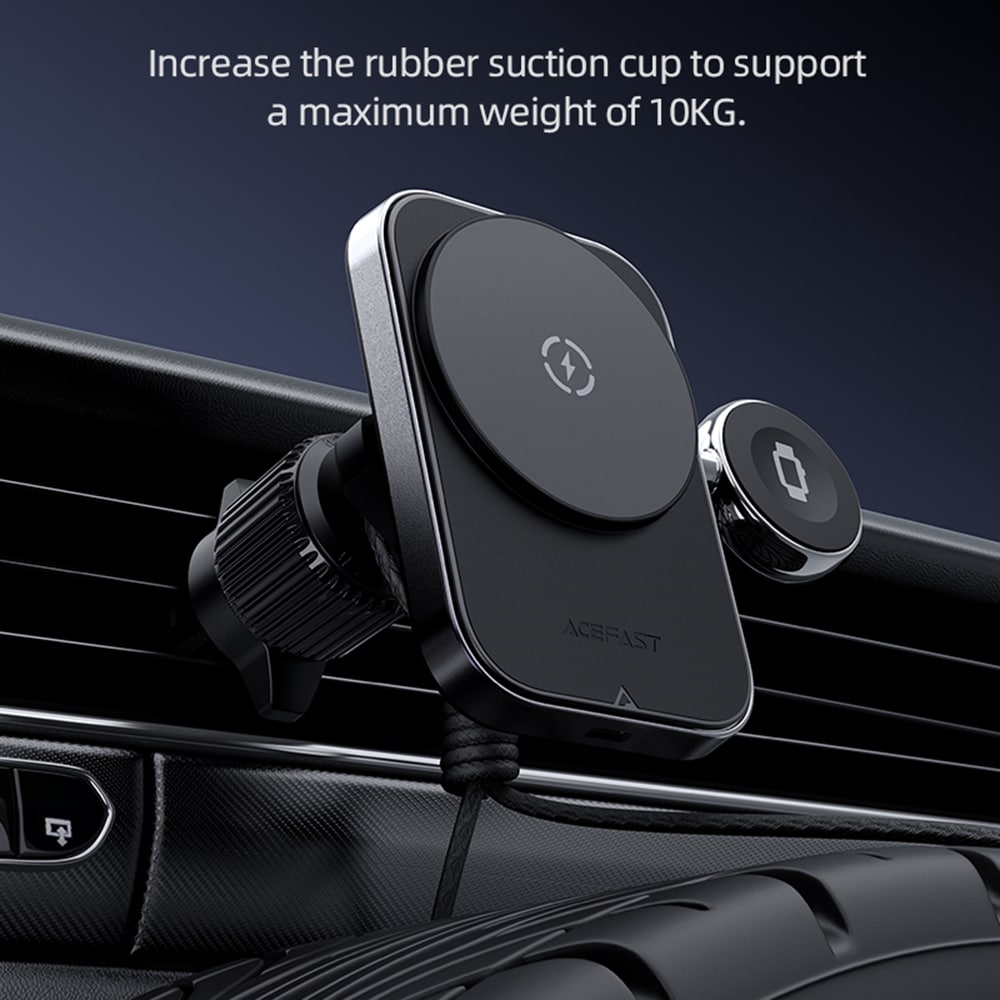 Acefast - Car Holder With Wireless Charging (d18) - For iPhone, 2in1 Wireless Fast Charging, For Air Vant, Lock Clip - Black - Image 6