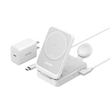 Anker - Power Bank MagGo 3in1 (B2557321) - Qi2, για Apple, 15W, με Φορτιστή USB-C και Καλώδιο Τύπου-C - Λευκό