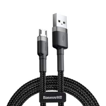 Baseus - Καλώδιο Φόρτισης Cafule (CAMKLF-BG1) - USB Σε Micro-USB, 2.4a, Γρήγορη Φόρτιση, Νάιλον Πλεξούδα, Βέλκρο, 1m - Μαύρο /Γκρί