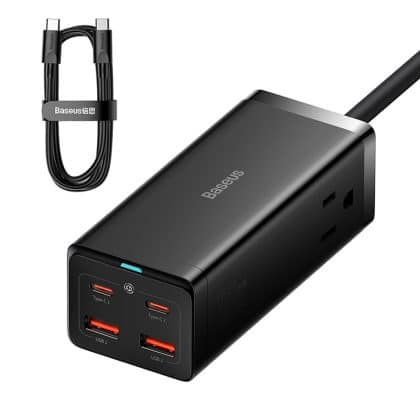 Baseus - Φορτιστής Τοίχου/Πολυπρίζο (PSZM000201) - 2 x AC, 2 x USB, 2 x Type-C, 100W με Καλώδιο Type-C - Μαύρο