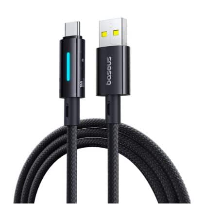 Καλώδιο USB-A σε USB-C Baseus Lit Button Control, 100W, 5A, 1m, Μαύρο
