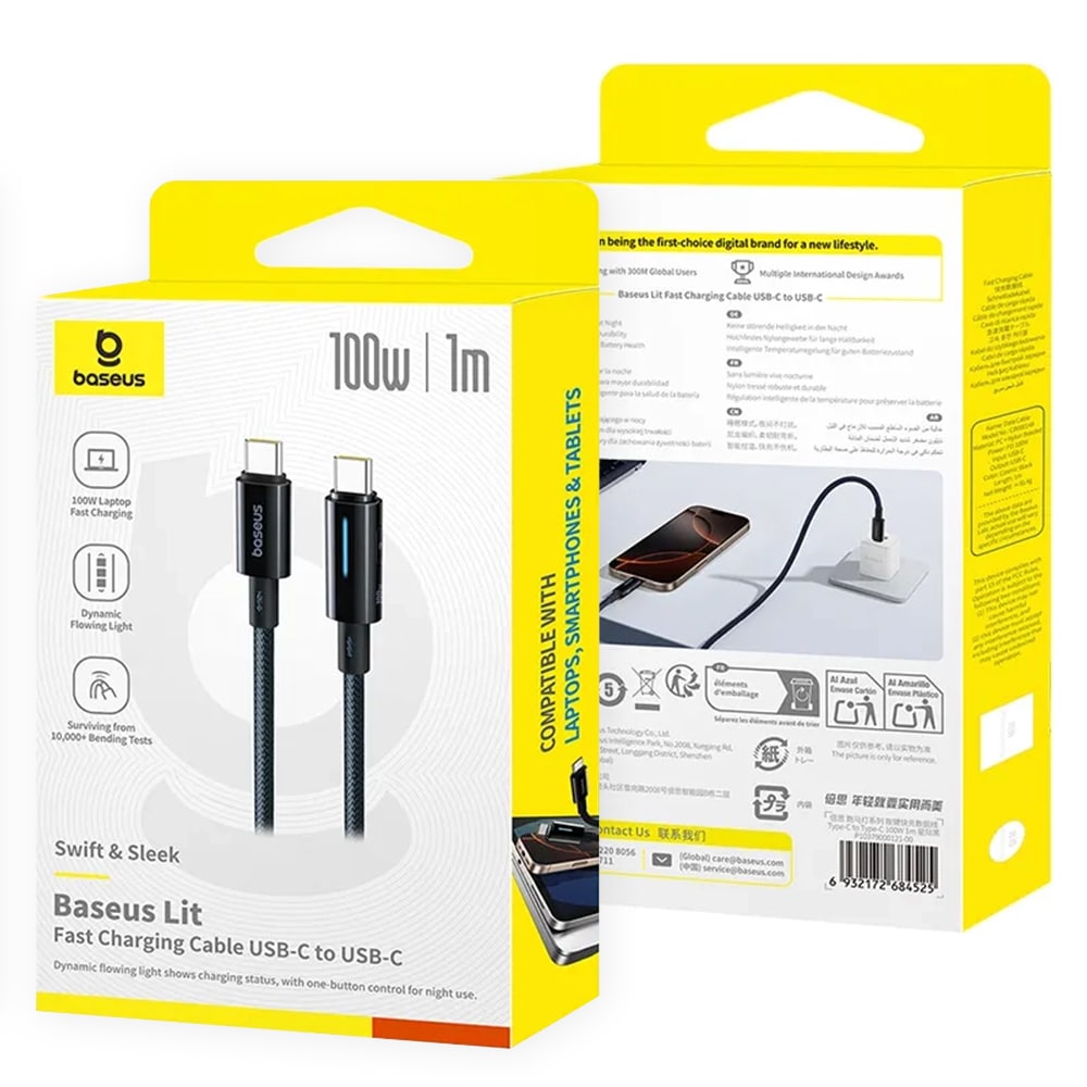 Καλώδιο USB-C σε USB-C Baseus Lit Button Control, 100W, 5A, 2m, Μαύρο - Image 7