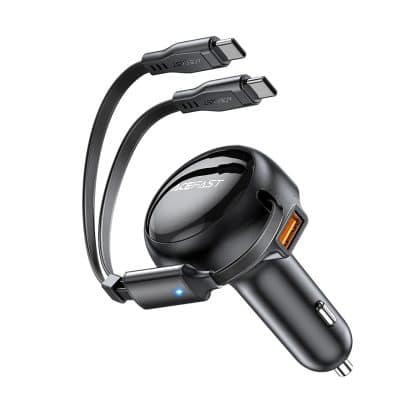 Acefast - Car Charger (b13) - With Retractable Καλώδιο, Usb, 2x Type-C, 53w, 70 + 15cm - Black