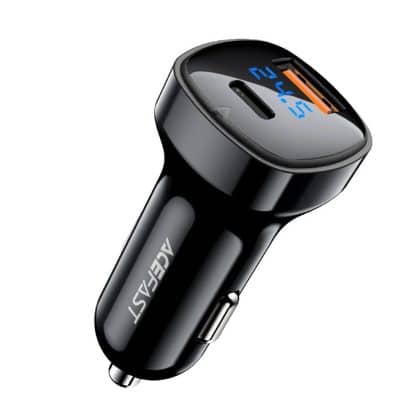 Acefast - Car Charger (b4) - With Digital Display, Fast Charging, Usb, Type-C, 66w - Black