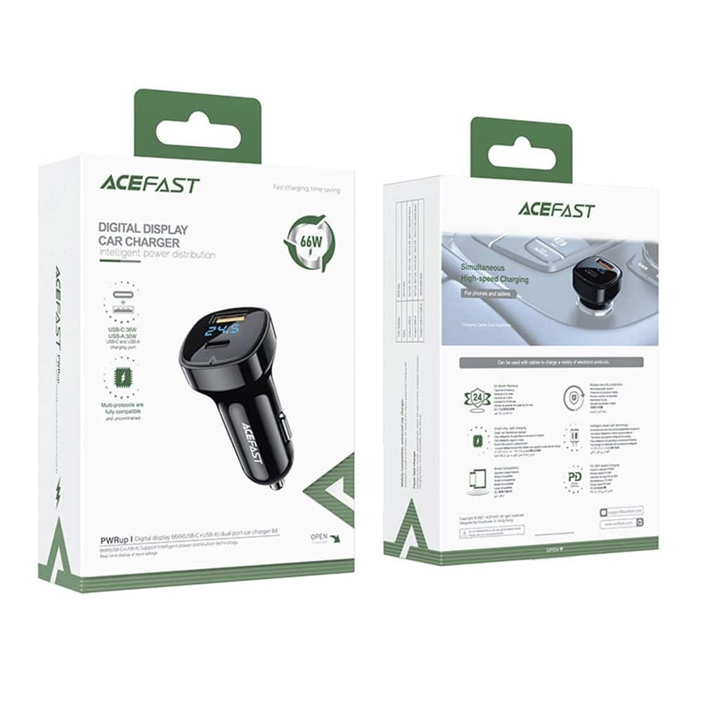 Acefast - Car Charger (b4) - With Digital Display, Fast Charging, Usb, Type-C, 66w - Black - Image 7