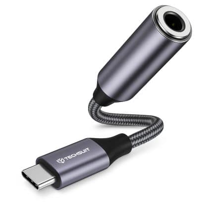 Techsuit - Premium Καλώδιο Προσαρμογέα MusicDoX (AC8) - Type-C σε Υποδοχή, Ήχος Hi-Fi, Τσιπ DAC, 3A, 0.1m - Γκρι