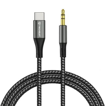 Techsuit - Προσαρμογέας καλωδίου Premium NexaSound (AC16) - Type-C σε υποδοχή 3,5 mm, τσιπ DAC, πλεγμένο νάιλον + κράμα αλουμινίου, 1 m - γκρι
