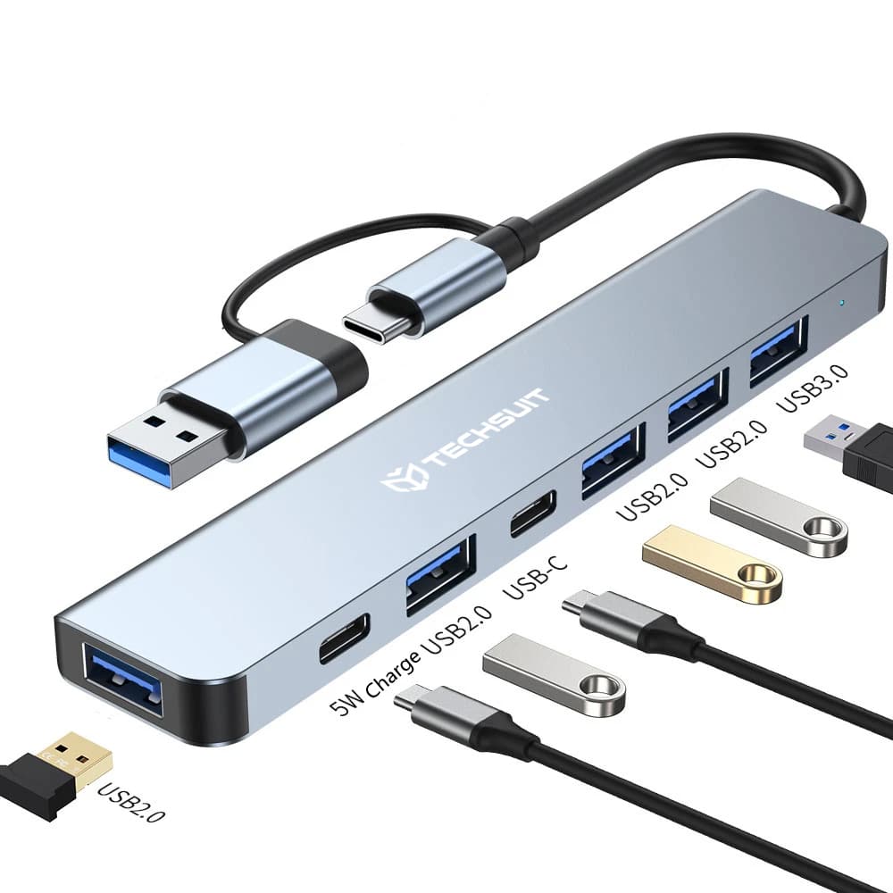 Techsuit - Σταθμός σύνδεσης DataBridge 7 σε 1 (H6) - USB, Type-C σε USB 3.0, 4x USB 2.0, 2x Type-C - Γκρι - Image 2