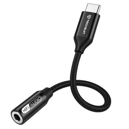 Techsuit - Προσαρμογέας καλωδίου Premium FuseXound (AC13) - Υποδοχή Type-C σε υποδοχή 3.5mm, Ποιότητα Hi-Fi, Τσιπ DAC, 3A, 48kHz, 0.1m - Μαύρο