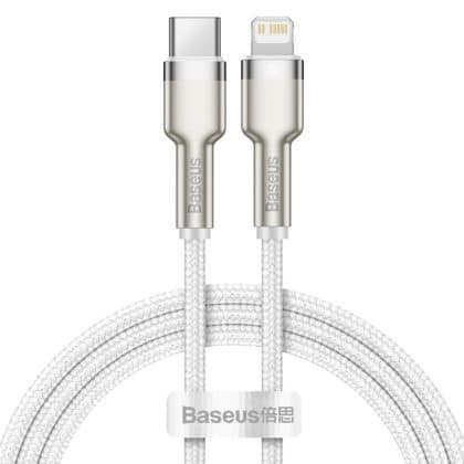 Baseus - Καλώδιο Δεδομένων Cafule Series Μεταλλικό (catljk-A02) - Type-C Σε Lightning, Γρήγορη Φ Charge 20w, 480mbps, 1m - Λευκό
