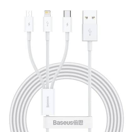 Baseus - Data Καλώδιο Superior Series (camltys-02) - USB To Type-C, Micro-USB, Lightning, Fast Charging 3.5a, 20w, 1.2m - White