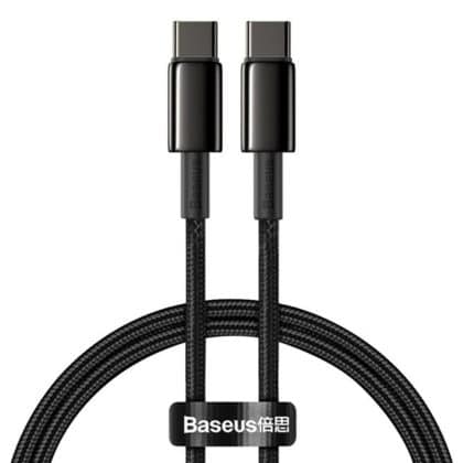 Baseus - Καλώδιο Δεδομένων Tungsten Gold (catwj-01) - Type-C Σε Type-C, Γρήγορη Φόρτιση, 100w, 1m - Μαύρο